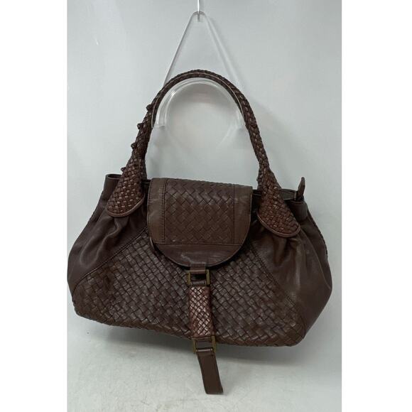 SONDRA ROBERTS EUC XL BRAIDED GEN LEATHER SATCHEL SHOULDER BAG - Picture 1 of 14